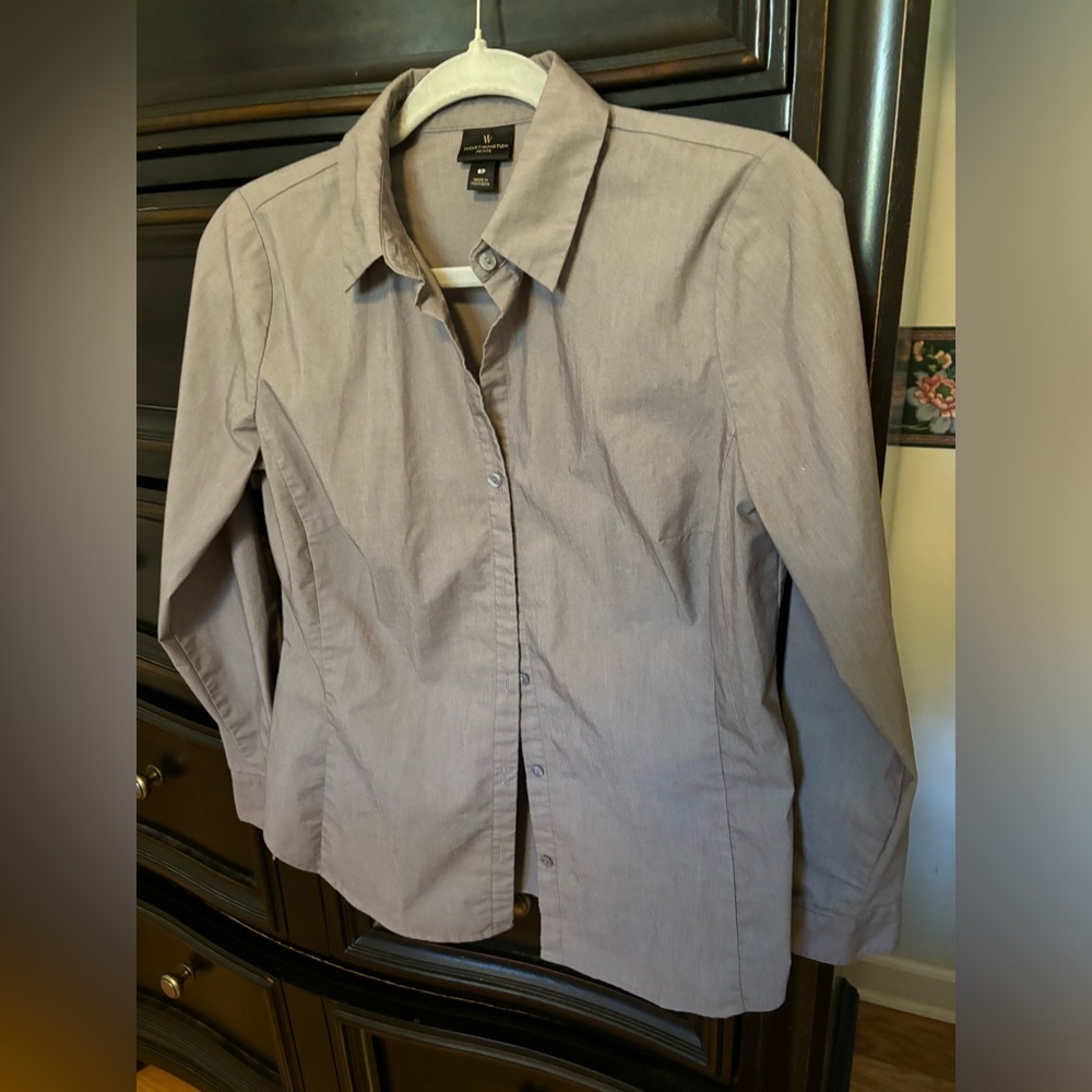 Ladies Light Gray Button Down
